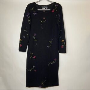 Peruvian Connection Medium Floral Embroidered Baby Alpaca Wool Sweater Dress